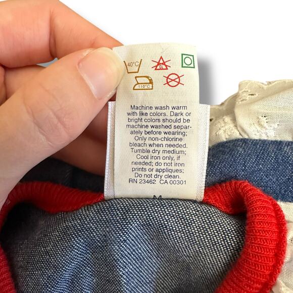 Vintage Buster Brown 12M Baby Romper Denim Puff Sleeve Lace Trim Red Bow USA - Picture 8 of 8